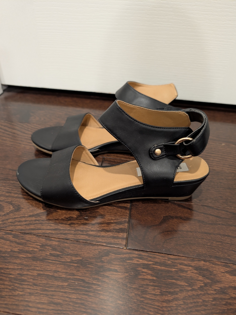 Steve Madden Black Low Wedge Sandals with Ankle Strap